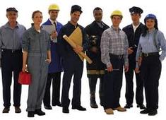 group of people dressed in uniforms for different jobs